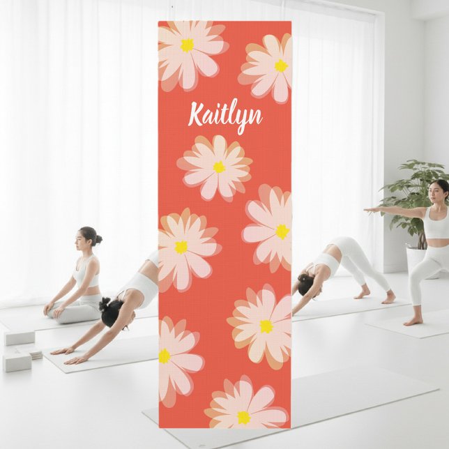 Custom floral yoga mat with daisy flower design (floral yoga mat)
