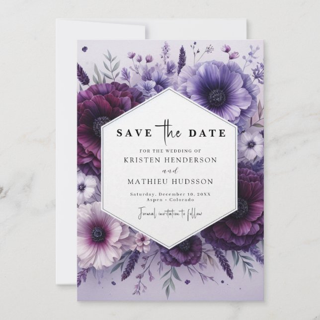  Custom Florals Purple Floral Wedding Save The Date (Front)