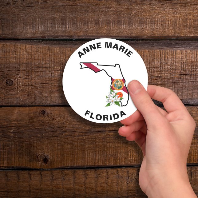 Custom Florida Flag State Flower Orange Blossom Classic Round Sticker (Creator Uploaded)