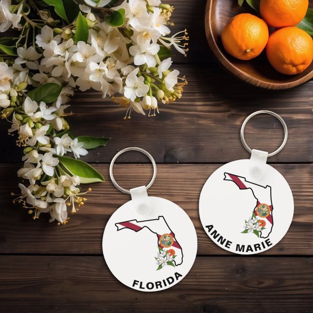 Custom Florida Flag State Flower Orange Blossom Key Ring (Creator Uploaded)