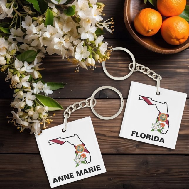 Custom Florida Flag State Flower Orange Blossom Key Ring (Creator Uploaded)