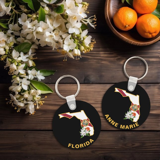 Custom Florida Flag State Flower Orange Blossom Key Ring (Creator Uploaded)