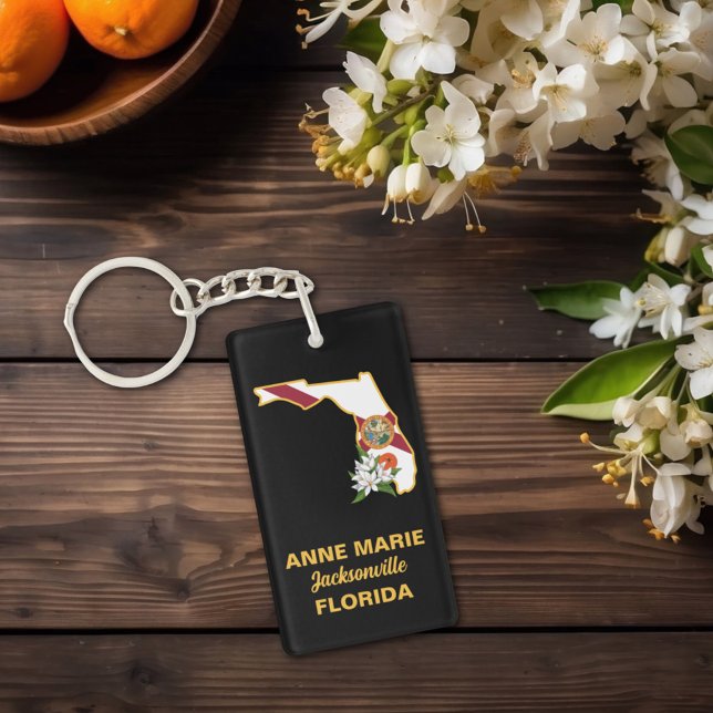 Custom Florida Flag State Flower Orange Blossom Key Ring (Creator Uploaded)