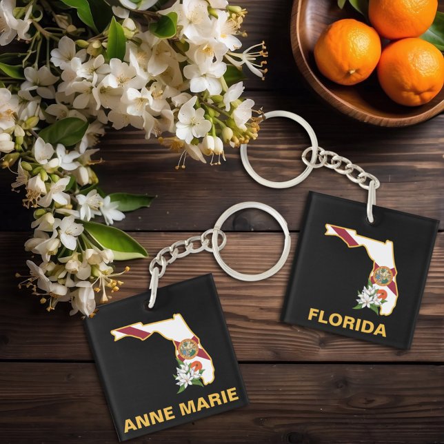 Custom Florida Flag State Flower Orange Blossom Key Ring (Creator Uploaded)