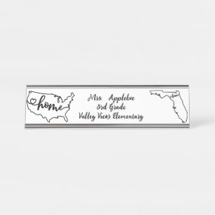 Custom Florida State US Home Line Art Desk Name Plate