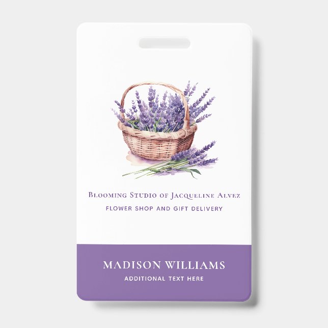 Custom Florist Business Watercolor Lavender ID Badge (Front)