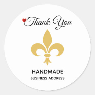 Custom Flower and Handmade Text on White Classic Round Sticker