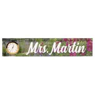 Custom Flower Garden Pond Clock Desk Name Plate