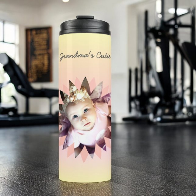 Custom Flower Shape Photo Pastel Ombre Borders Thermal Tumbler (Custom photo tumbler)