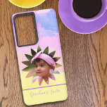 Custom Flower Shape Photo Pastel Watercolor Samsung Galaxy Case<br><div class="desc">This colourful fun design features a placeholder photograph in a flower shape with template text. Personalise the template text and replace the placeholder photo with yours. A square photo works best. A great gift idea for any occasion.</div>