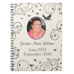 Custom Flowers and Swirls Memorial Guestbook Notebook