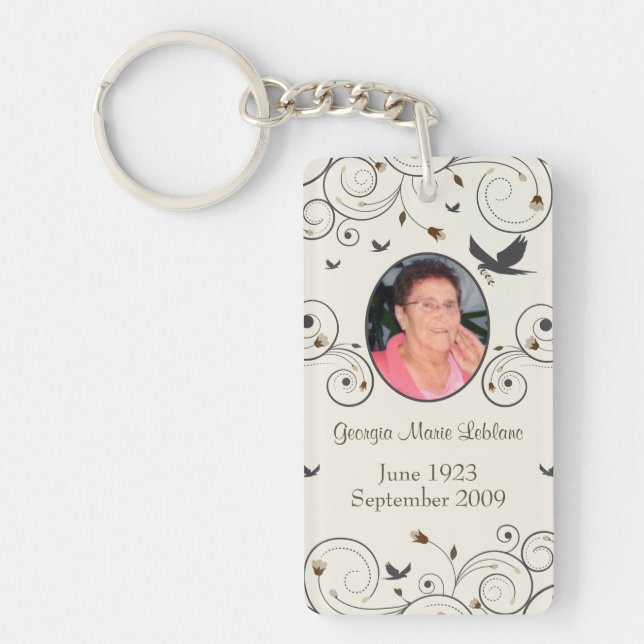 Custom Flowers and Swirls Memorial Keepsakes Poem Key Ring (Front)