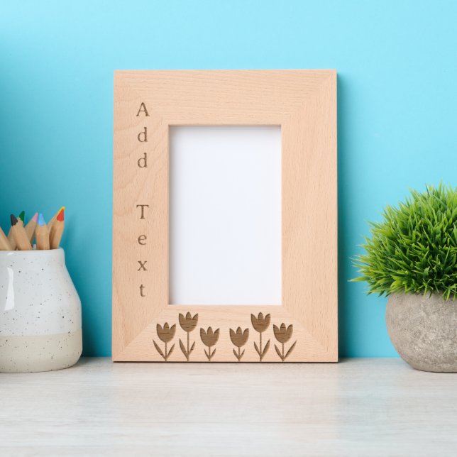 Custom Flowers Engraved Wood Frame (Front)