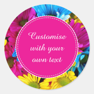 Custom Flowers in Fluorescent Colors Custom Text Classic Round Sticker