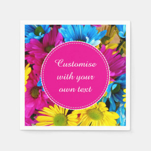 Custom Flowers in Fluorescent Colours Custom Text Napkin