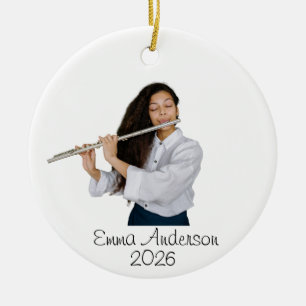 Custom Flute Photo Ornament, Musical Instrument Ceramic Ornament