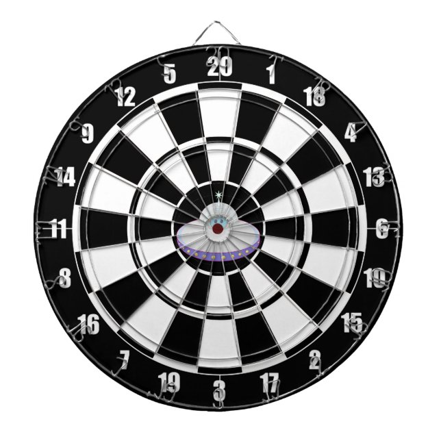 Custom Flying Saucer on Black & White Dartboard (Front)
