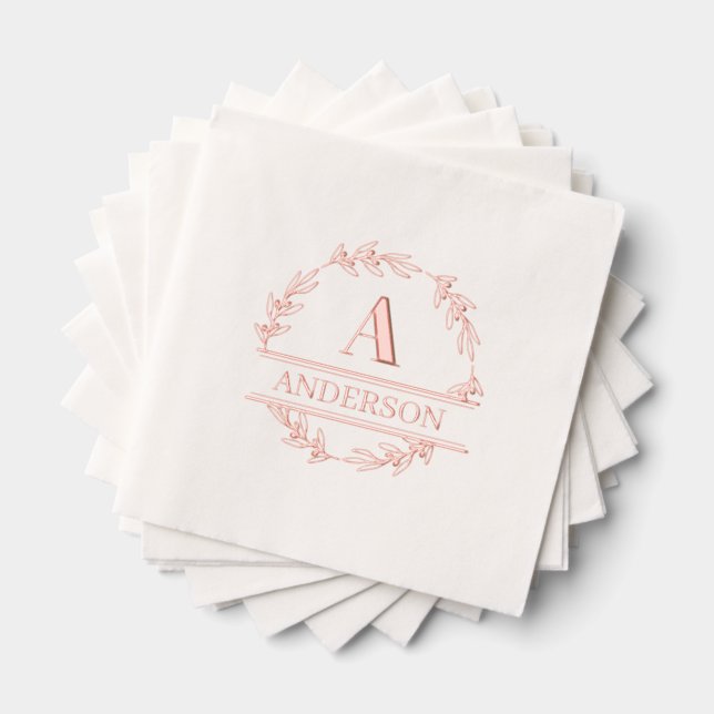 Custom Foil Stamped Wreath Monogram Napkins (Insitu (Stacked))