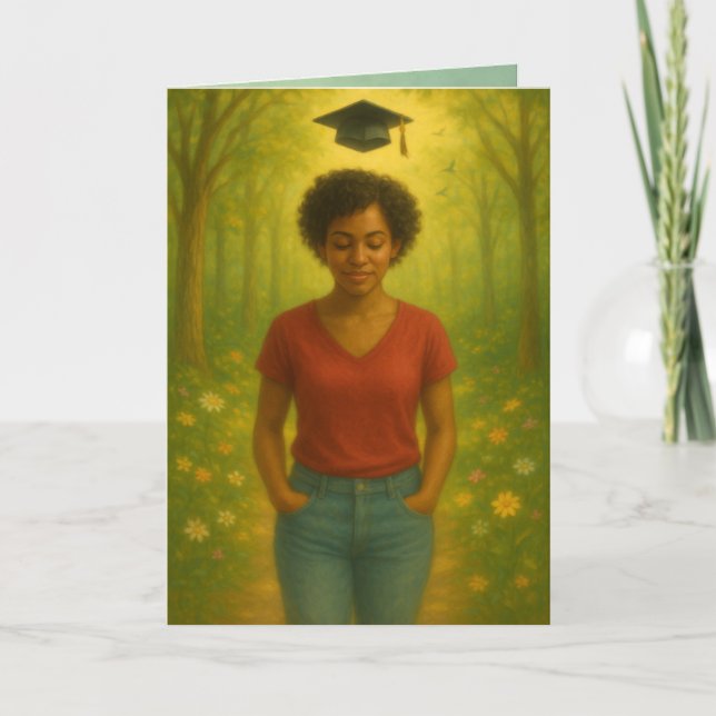 Custom Folded Graduation Card Black Female Short (Front)