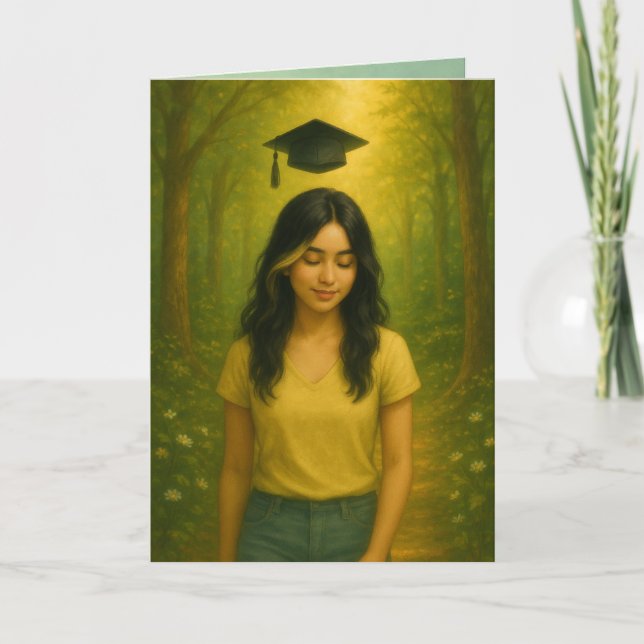 Custom Folded Graduation Card Female Black Hair  (Front)