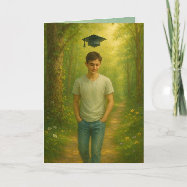 Custom Folded Graduation Card Male w/ Brown Hair  (Front)