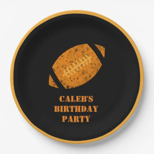 Custom Football Birthday Black and Gold Paper Plate