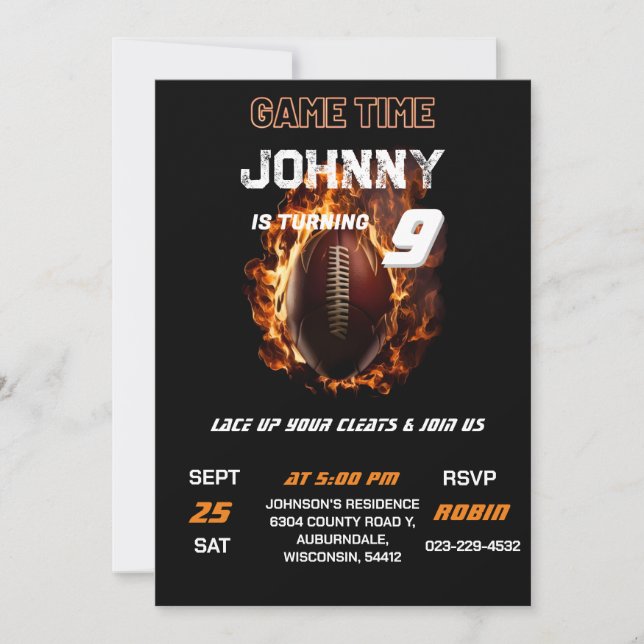 Custom Football birthday invitation (Front)