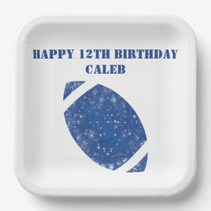 Custom Football Birthday Party Blue White Paper Plate
