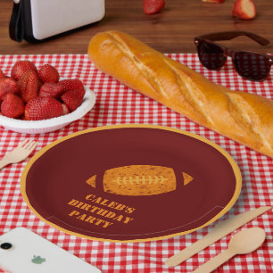 Custom Football Birthday Party Maroon Gold Paper Plate