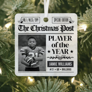 Custom Football Christmas Newspaper Photo Metal Tree Decoration