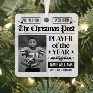 Custom Football Christmas Newspaper Photo Metal Tree Decoration