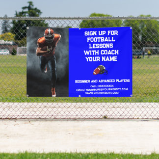 Custom Football Coach Coaching Class Lessons Blue Banner