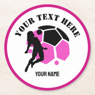 Custom Football Girl kid's Football Birthday Party Round Paper Coaster