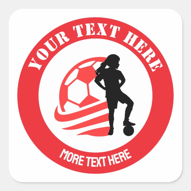 Custom Football Girl kid's Football Birthday Party Square Sticker (Front)