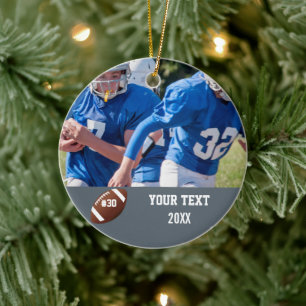 Custom Football Photo Name and Number Ceramic Ornament