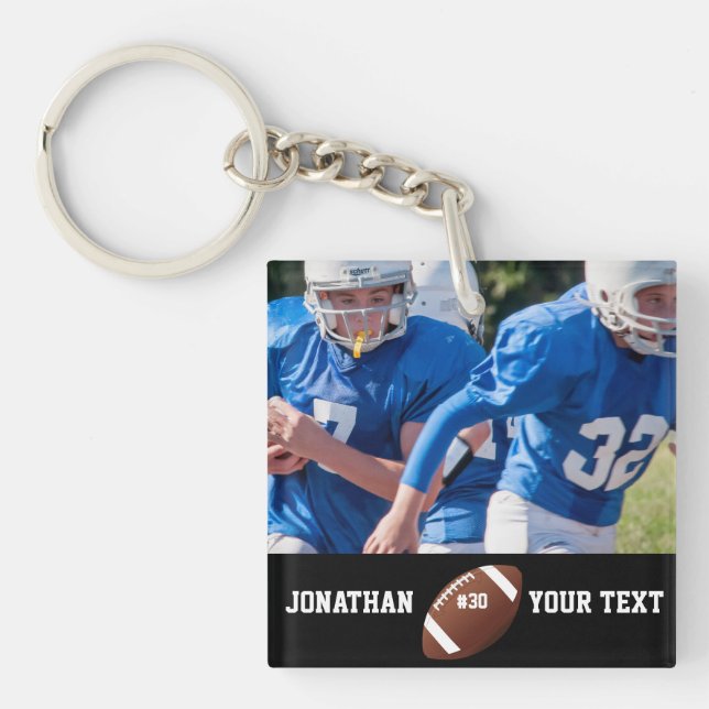 Custom Football Photo Name and Number Key Ring (Front)