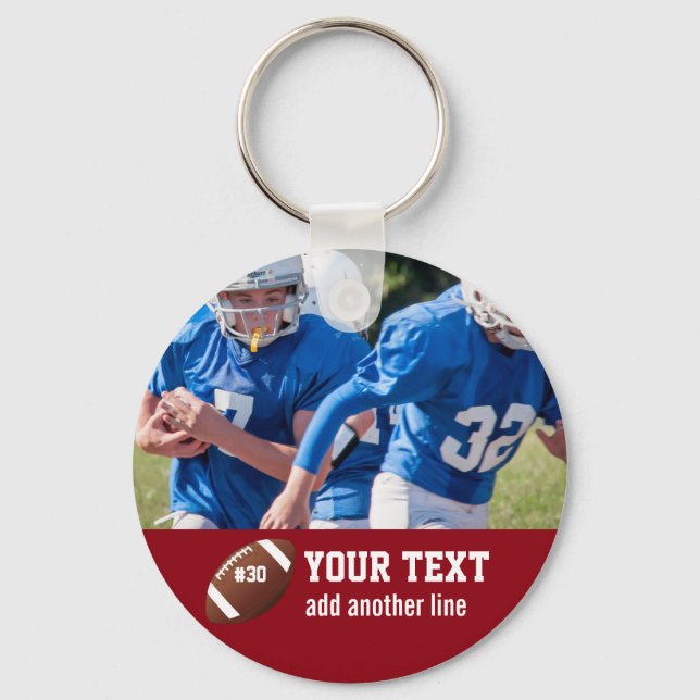 Custom Football Photo Name and Number Key Ring (Front)