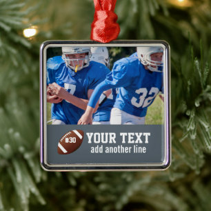 Custom Football Photo Name and Number Metal Ornament