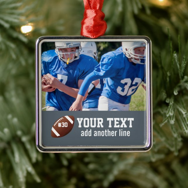 Custom Football Photo Name and Number Metal Ornament (Tree)