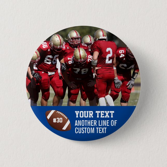 Custom Football Photo Name and Number Pinback Butt 6 Cm Round Badge (Front)