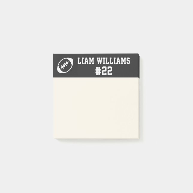 Custom Football Player Name & Number Black Trendy  Post-it Notes (Front)