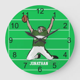 Custom Football Player Touchdown Green and White Large Clock