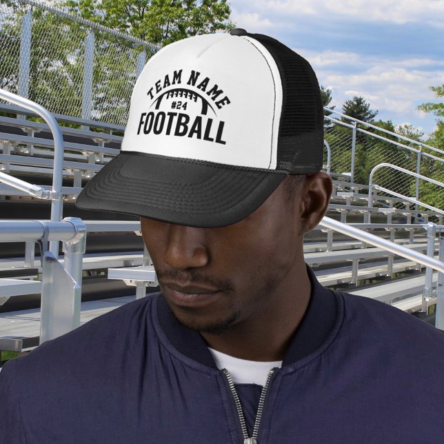 Custom Football Team Name Number Black Trucker Hat (Creator Uploaded)
