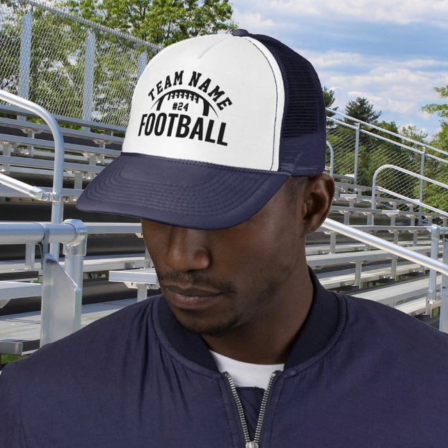 Custom Football Team Name Number Navy Trucker Hat (Creator Uploaded)