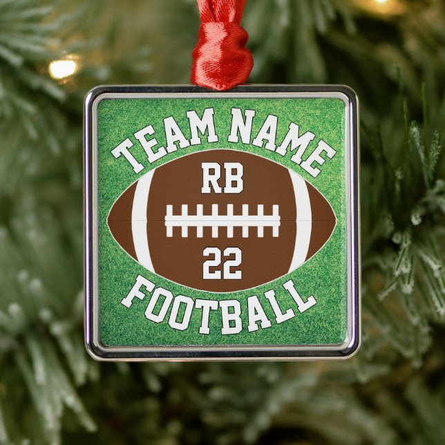 Custom Football Team Name, Player Number & Initial Metal Ornament (Tree)