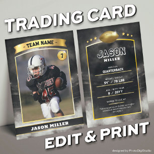 Custom Football Trading Card Black Gold Stadium
