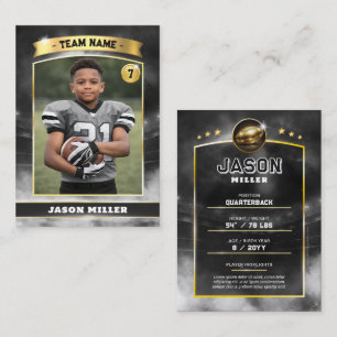 Custom Football Trading Card, Black Gold Stadium Calling Card