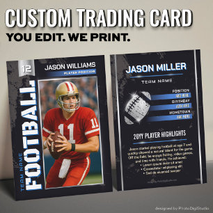 Custom Football Trading Card, Blue Power Player Calling Card