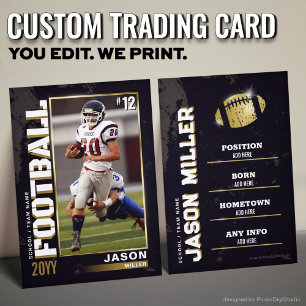 Custom Football Trading Card, Gold Football Player Calling Card