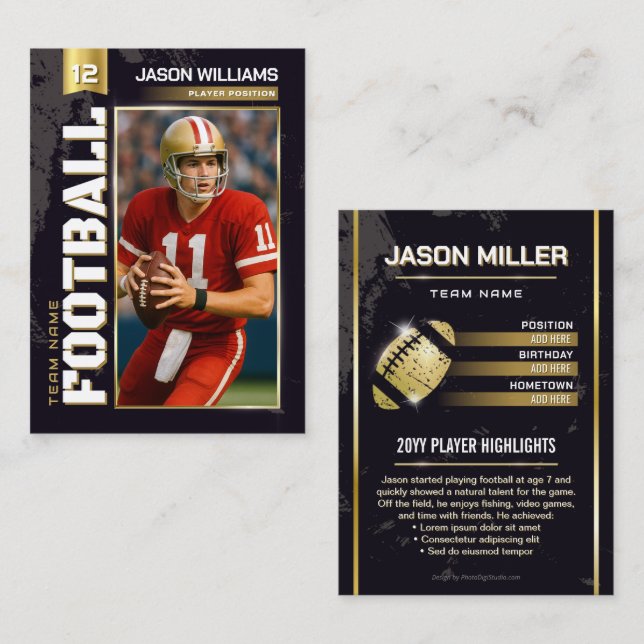 Custom Football Trading Card, Gold Player Card (Front/Back)